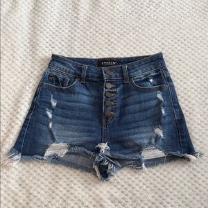 Women's Distressed Denim Shorts - Blue